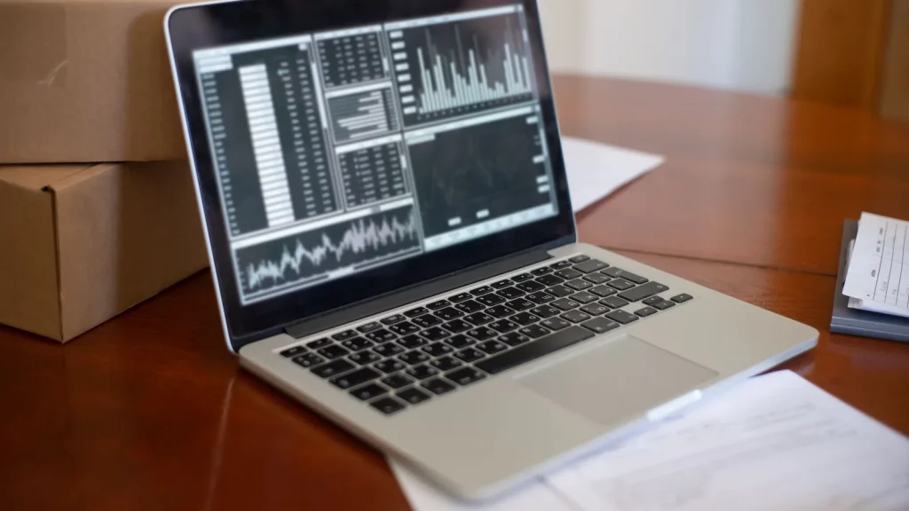 Pequeño negocio evaluando software de gestión desde un ordenador